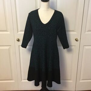 Taylor Elegant Black and Green Patterned Dress
